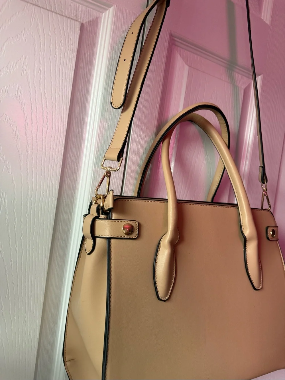 Structured Tan Tote Bag with Tassel Accent